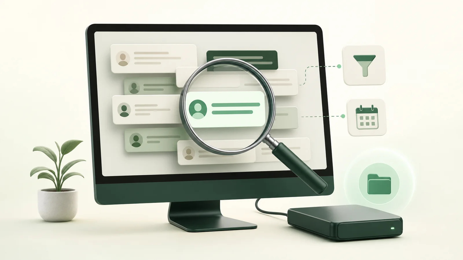 Searching and filtering a local WhatsApp chat backup on a PC